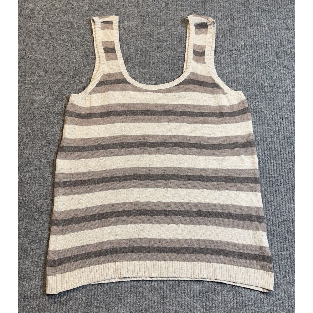 Free People FP Size Medium Beach Vista Sweater Tank Taupe Striped Loose Fit NEW
